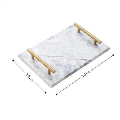 Hot selling gift set marble serving tray with handle customized serving tray with gold handle marble tray serving gift