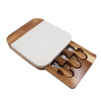 Marble and acacia wood board with Cheese knife board set